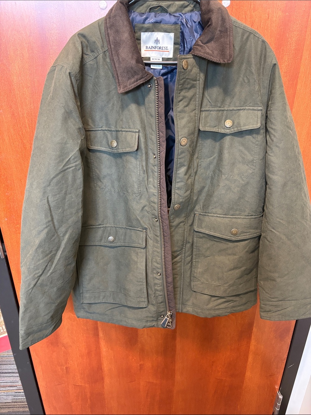 RAINFOREST Olive Green Field Jacket with Brown Corduroy Collar